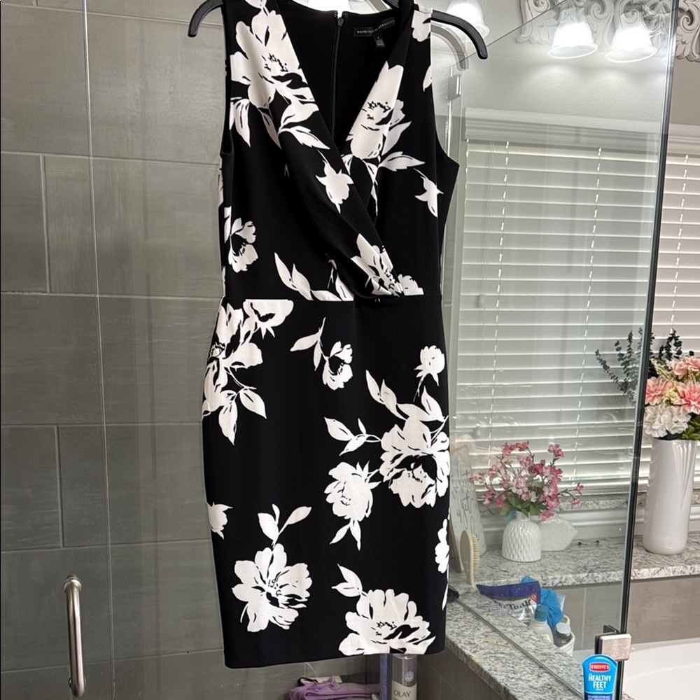 White House Black Market Black and White Sheath Midi Dress